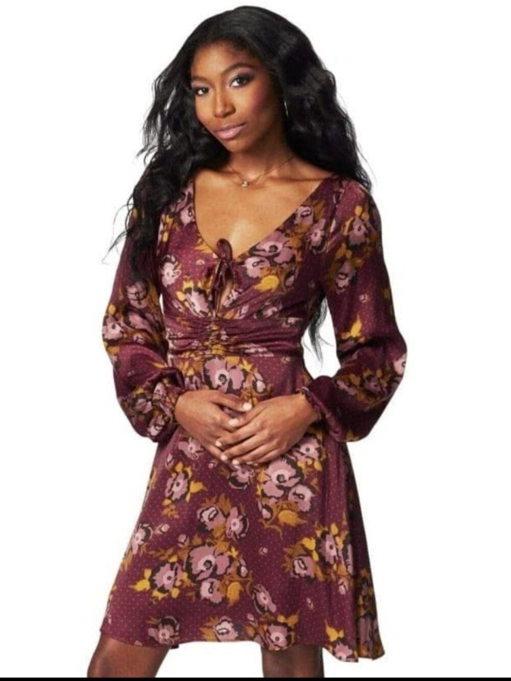 NWT FREE PEOPLE Morning Light Long Sleeve Mini Dress Purple Size 6